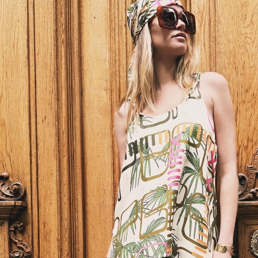 Be Parisian 100% French Silk Twist Tank Top Blouse Botanical Floral XSmall Small